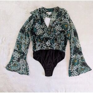 Floral Green and Black Women's Bodysuit